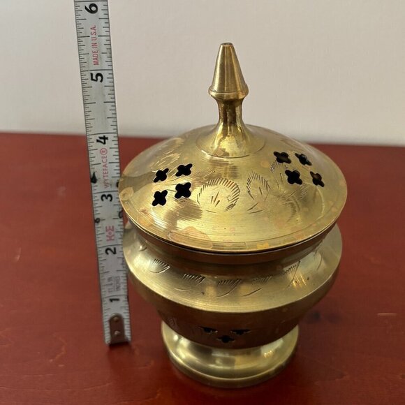 Brass Incense Holder Burner Etched 2 Piece India Meditation Vintage - Picture 6 of 8